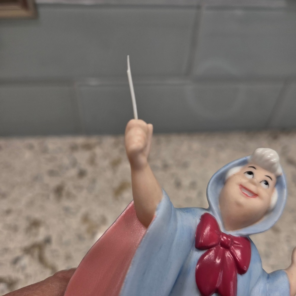 Disney Cinderella Fairy Godmother Porcelain Figurine Blue Red Bow 4.5 Inch - Picture 6 of 8